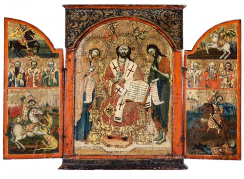 Triptyque Grec dans tabernacle représentant le « Deesis » XVIIe siècle